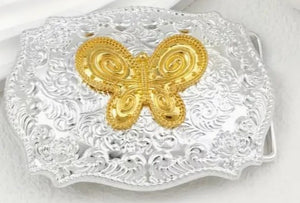 Boucle de Ceinture Country - Strass et Papillon Doré
