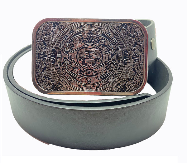 Personnaliser votre ceinture avec cette boucle symboles aztèques ou mayas avec un soleil ,  couleur argent