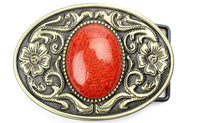Boucle  de Ceinture  ovale  , country , femme ,  doré , cuivré , avec une pierre orange
