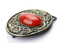 Boucle  de Ceinture  ovale  , country , femme ,  doré , cuivré , avec une pierre orange
