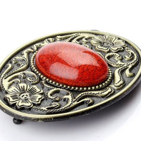 Boucle  de Ceinture  ovale  , country , femme ,  doré , cuivré , avec une pierre orange