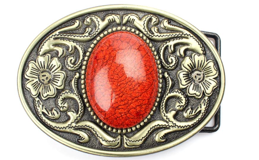 Boucle  de Ceinture  ovale  , country , femme ,  doré , cuivré , avec une pierre orange