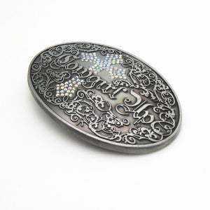 Boucle de Ceinture ovale,country,femme,Cowgirl-up,strass , croix 