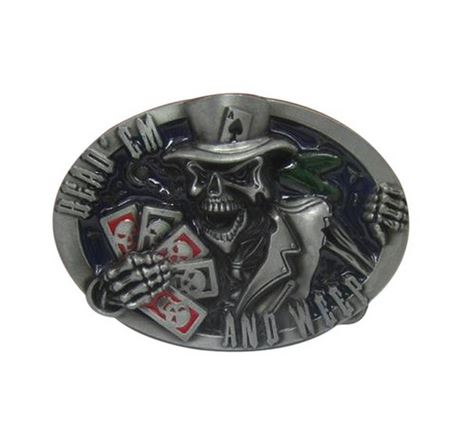 ceinturon pour joueur de poker - boucle de ceinture squelette joue aux cartes