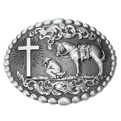 Boucle de ceinture western -country-cowboy- croix-cheval-ceinture-cuir