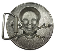 Boucle de ceinture western ,  Tête de mort - ronde , rouge
