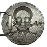 Boucle de ceinture western ,  Tête de mort - ronde , rouge