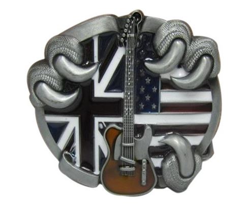 boucle de ceinture pour homme branché et a la mode -  ceinture avec guitare- boucle gothique -boucle de ceinturon-boucle ceinture drapeau USA et Anglais