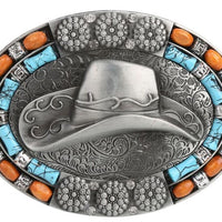 Boucle de Ceinture , CowGirl UP , chapeau country , perle bleu et perle en bois