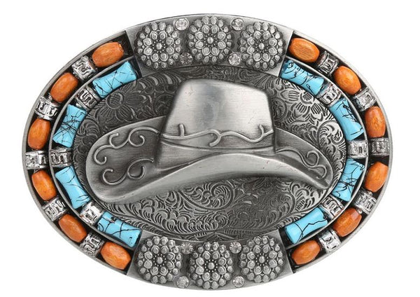 Boucle de Ceinture , CowGirl UP , chapeau country , perle bleu et perle en bois