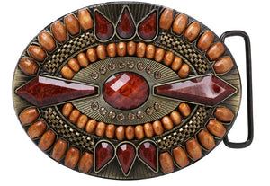 Boucle de Ceinture  country,CowGirl ,strass marron et perle en bois , ceinture cuire