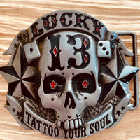 boucle de ceinture cuir , lucky 13 , tattoo your soul