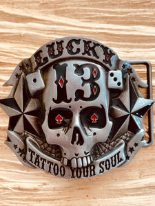boucle de ceinture cuir , lucky 13 , tattoo your soul