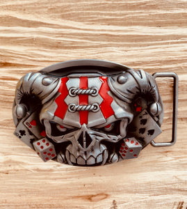boucle de ceinture cuir avec un jocker roure des cartes et dépour homme ou femme