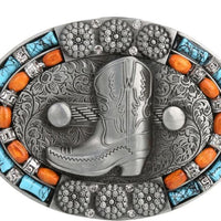 Boucle de Ceinture  country,CowGirl ,santiags avec des strass marron et des perles en bois