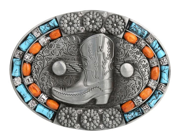Boucle de Ceinture  country,CowGirl ,santiags avec des strass marron et des perles en bois